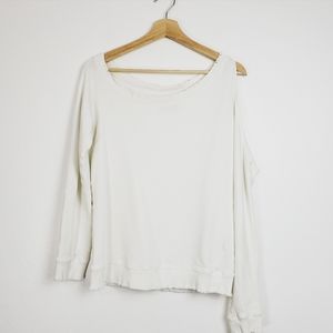 R+A White Cold Shoulder Distressed Sweater